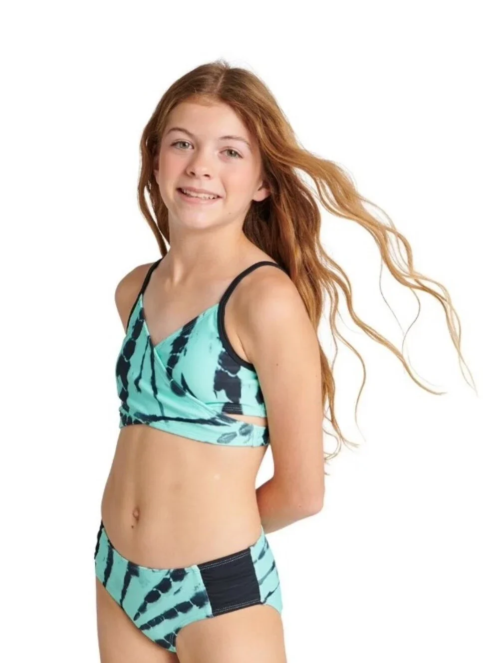 Justice Aqua and Black Tie-Dye 2PC Swim Set Size XL 16-18 NWT